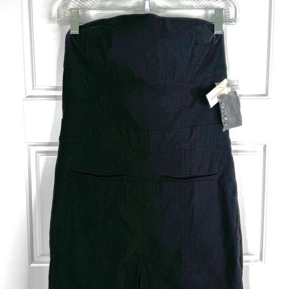 ANTHROPOLOGIE Maeve Strapless Slim Flare Jumpsuit NEW Size 10 Black Magic Fabric - Picture 4 of 14